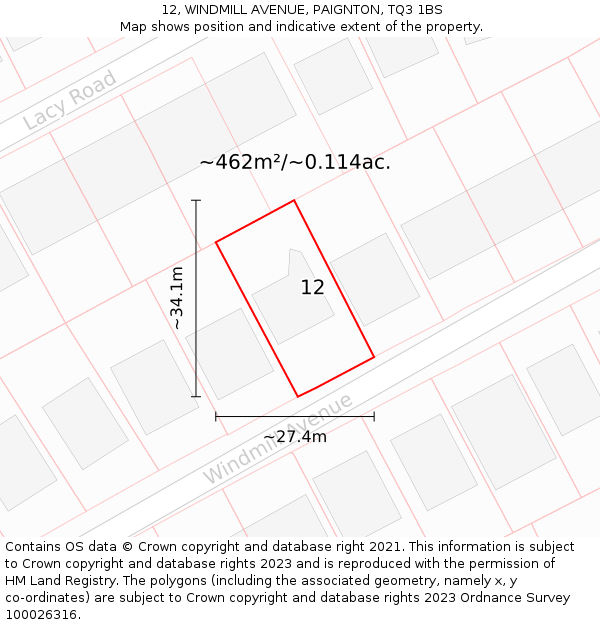 12, WINDMILL AVENUE, PAIGNTON, TQ3 1BS: Plot and title map