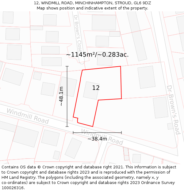 12, WINDMILL ROAD, MINCHINHAMPTON, STROUD, GL6 9DZ: Plot and title map