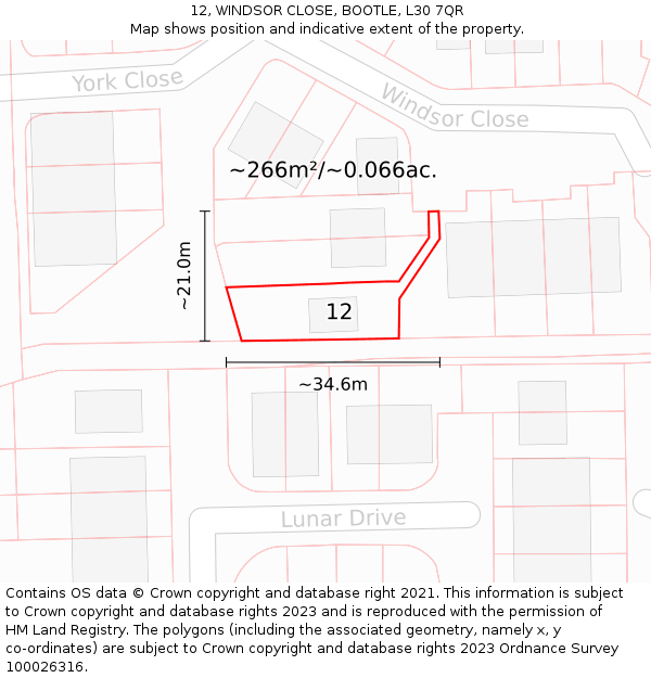 12, WINDSOR CLOSE, BOOTLE, L30 7QR: Plot and title map