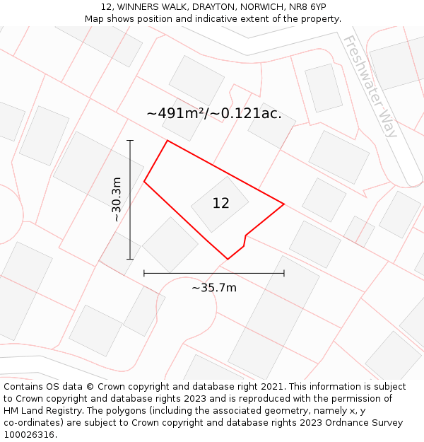 12, WINNERS WALK, DRAYTON, NORWICH, NR8 6YP: Plot and title map