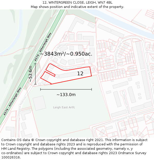 12, WINTERGREEN CLOSE, LEIGH, WN7 4BL: Plot and title map