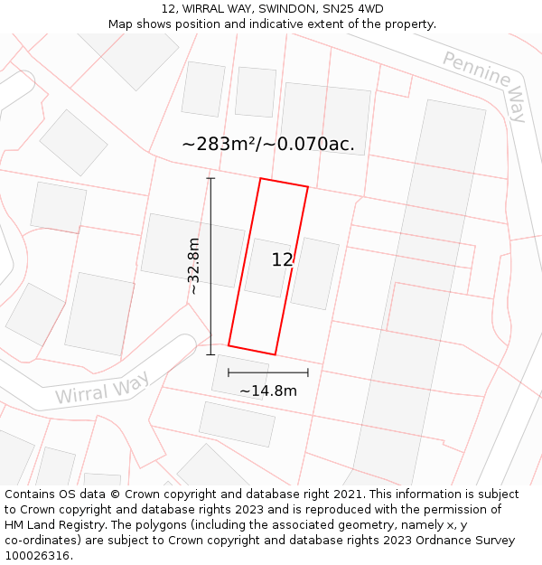 12, WIRRAL WAY, SWINDON, SN25 4WD: Plot and title map