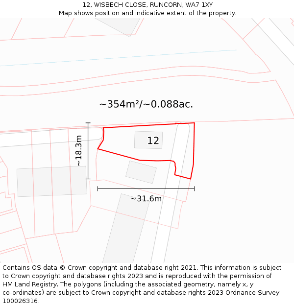 12, WISBECH CLOSE, RUNCORN, WA7 1XY: Plot and title map