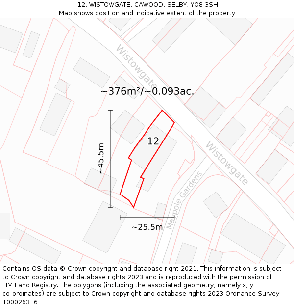 12, WISTOWGATE, CAWOOD, SELBY, YO8 3SH: Plot and title map