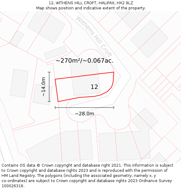 12, WITHENS HILL CROFT, HALIFAX, HX2 9LZ: Plot and title map