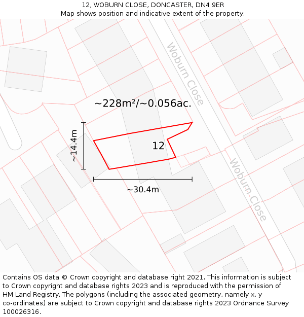 12, WOBURN CLOSE, DONCASTER, DN4 9ER: Plot and title map