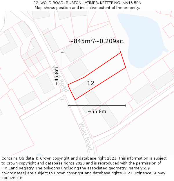 12, WOLD ROAD, BURTON LATIMER, KETTERING, NN15 5PN: Plot and title map