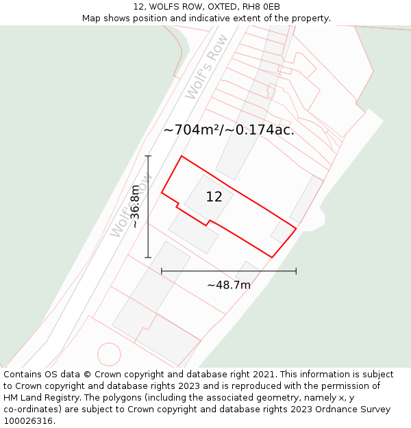 12, WOLFS ROW, OXTED, RH8 0EB: Plot and title map