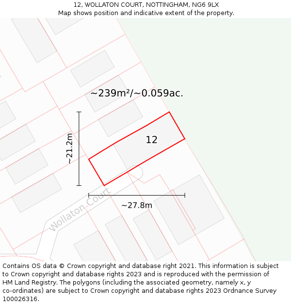 12, WOLLATON COURT, NOTTINGHAM, NG6 9LX: Plot and title map