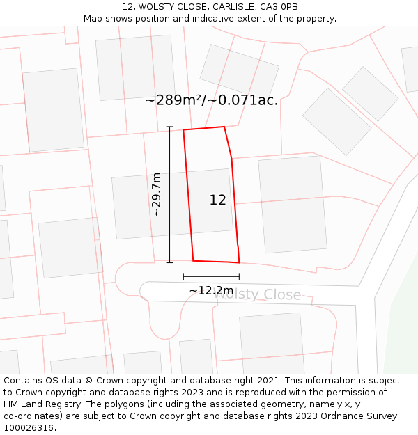 12, WOLSTY CLOSE, CARLISLE, CA3 0PB: Plot and title map