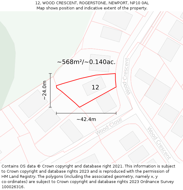 12, WOOD CRESCENT, ROGERSTONE, NEWPORT, NP10 0AL: Plot and title map