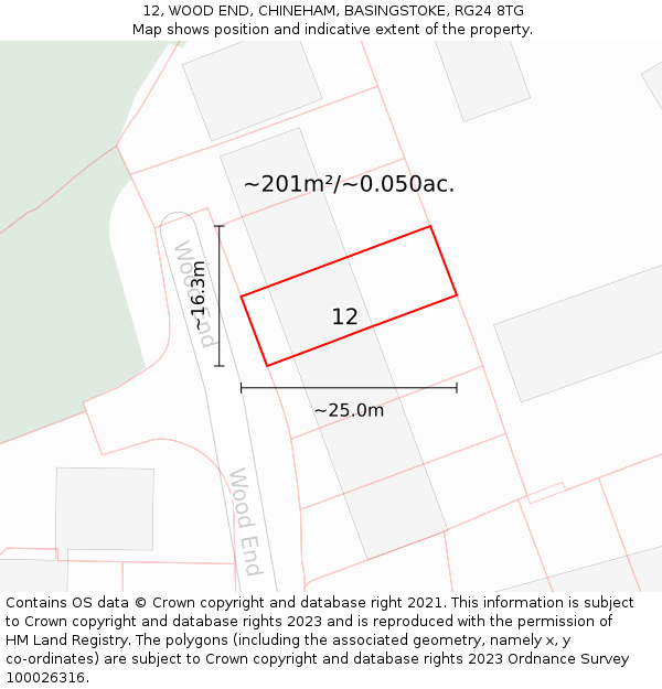 12, WOOD END, CHINEHAM, BASINGSTOKE, RG24 8TG: Plot and title map