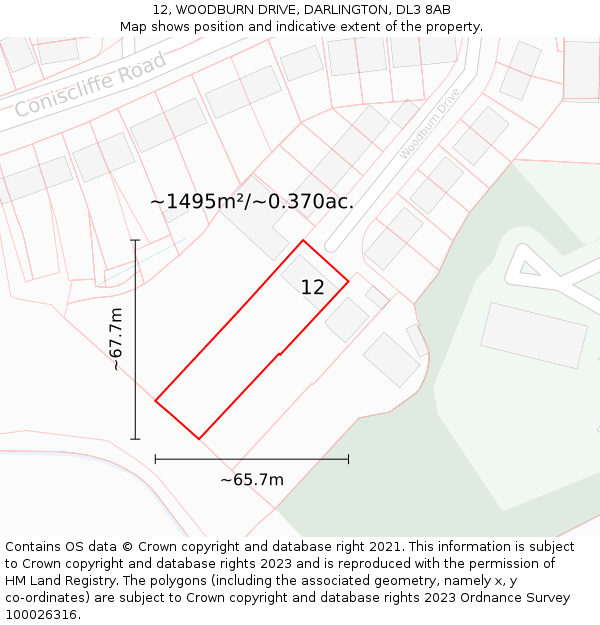 12, WOODBURN DRIVE, DARLINGTON, DL3 8AB: Plot and title map