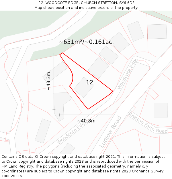 12, WOODCOTE EDGE, CHURCH STRETTON, SY6 6DF: Plot and title map