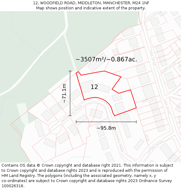 12, WOODFIELD ROAD, MIDDLETON, MANCHESTER, M24 1NF: Plot and title map