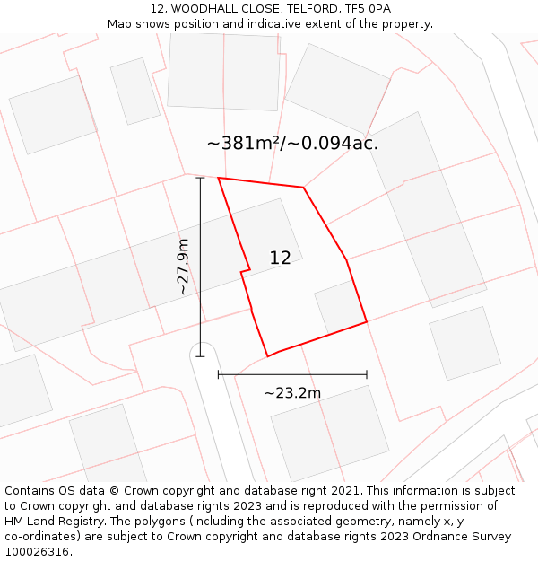 12, WOODHALL CLOSE, TELFORD, TF5 0PA: Plot and title map