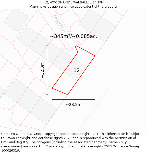 12, WOODHAVEN, WALSALL, WS4 1TH: Plot and title map