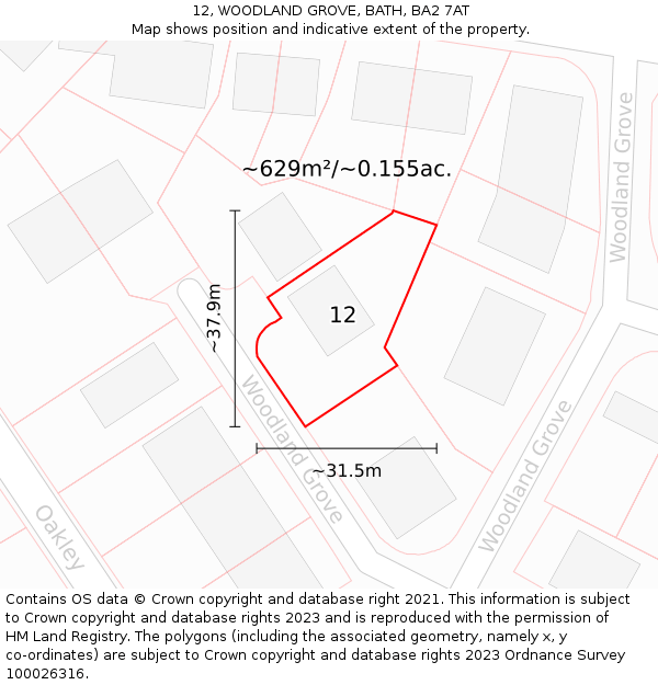 12, WOODLAND GROVE, BATH, BA2 7AT: Plot and title map