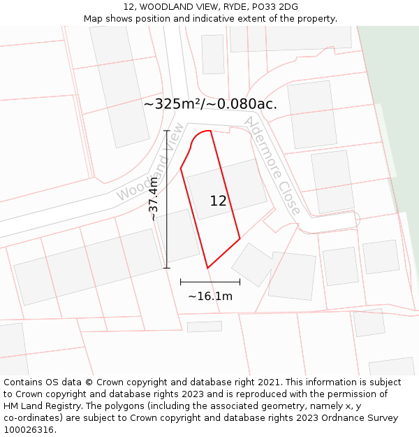 12, WOODLAND VIEW, RYDE, PO33 2DG: Plot and title map