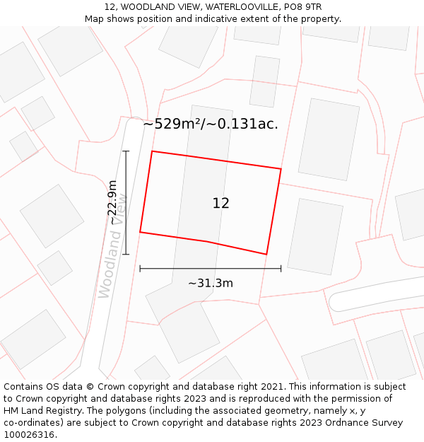 12, WOODLAND VIEW, WATERLOOVILLE, PO8 9TR: Plot and title map