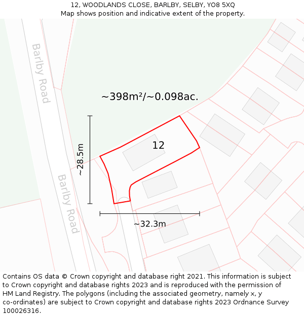 12, WOODLANDS CLOSE, BARLBY, SELBY, YO8 5XQ: Plot and title map