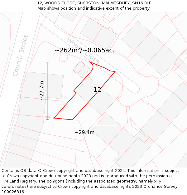 12, WOODS CLOSE, SHERSTON, MALMESBURY, SN16 0LF: Plot and title map