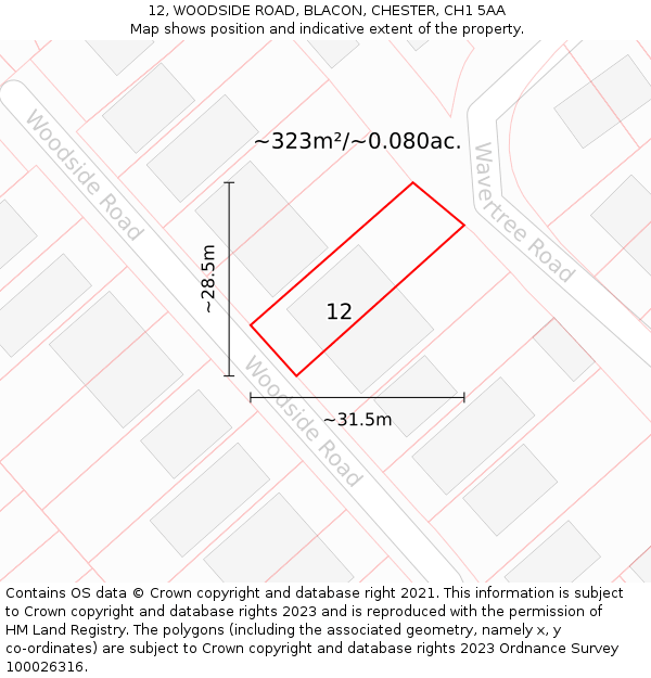 12, WOODSIDE ROAD, BLACON, CHESTER, CH1 5AA: Plot and title map