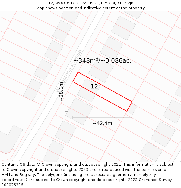 12, WOODSTONE AVENUE, EPSOM, KT17 2JR: Plot and title map