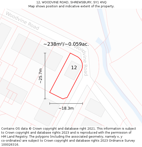 12, WOODVINE ROAD, SHREWSBURY, SY1 4NQ: Plot and title map