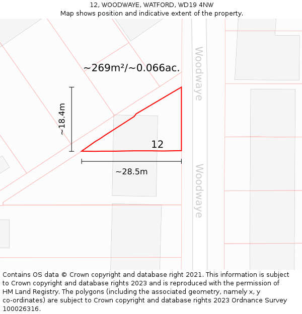 12, WOODWAYE, WATFORD, WD19 4NW: Plot and title map