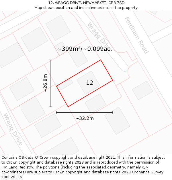 12, WRAGG DRIVE, NEWMARKET, CB8 7SD: Plot and title map