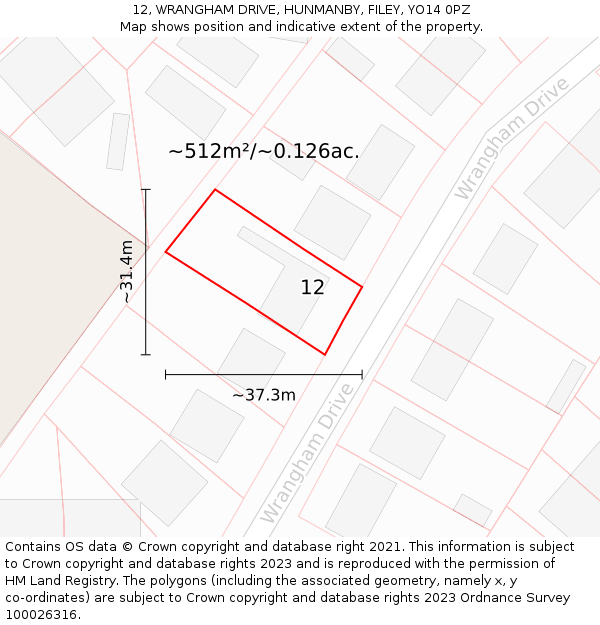 12, WRANGHAM DRIVE, HUNMANBY, FILEY, YO14 0PZ: Plot and title map