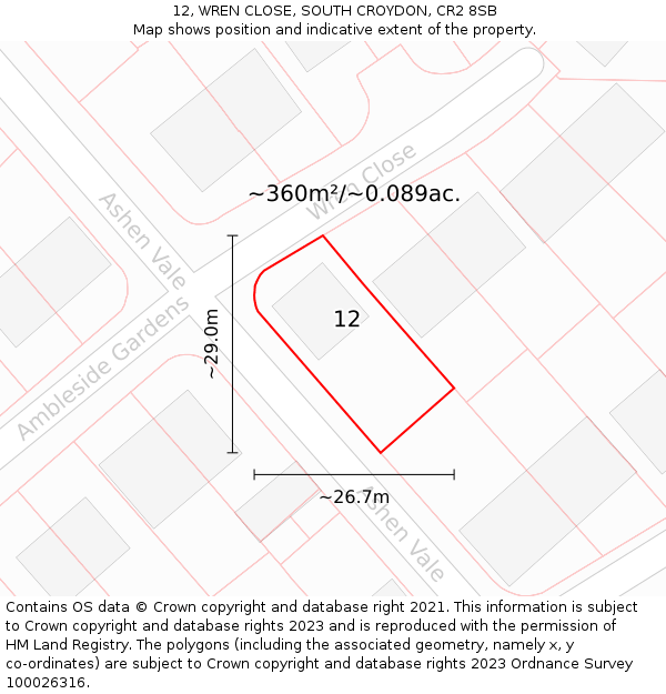 12, WREN CLOSE, SOUTH CROYDON, CR2 8SB: Plot and title map