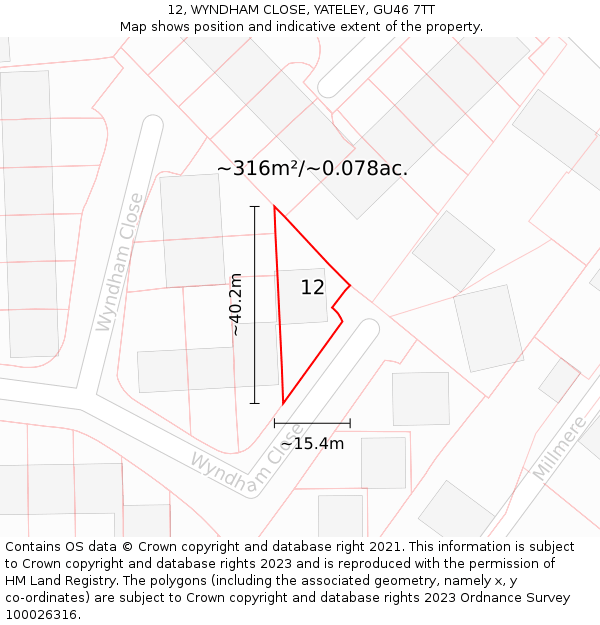 12, WYNDHAM CLOSE, YATELEY, GU46 7TT: Plot and title map