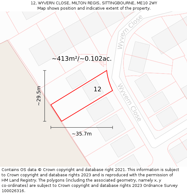 12, WYVERN CLOSE, MILTON REGIS, SITTINGBOURNE, ME10 2WY: Plot and title map