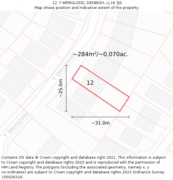 12, Y WEIRGLODD, DENBIGH, LL16 3JS: Plot and title map