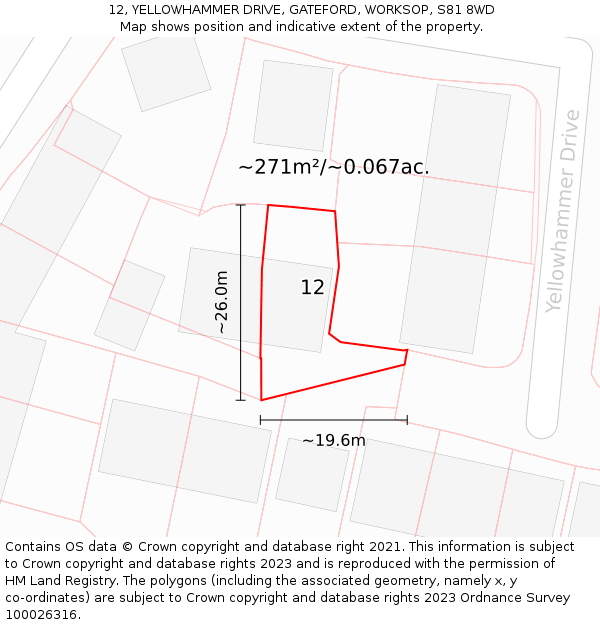 12, YELLOWHAMMER DRIVE, GATEFORD, WORKSOP, S81 8WD: Plot and title map