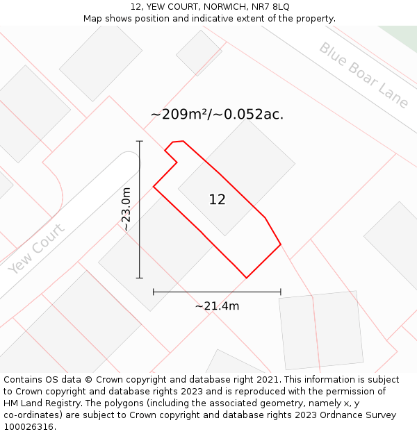 12, YEW COURT, NORWICH, NR7 8LQ: Plot and title map