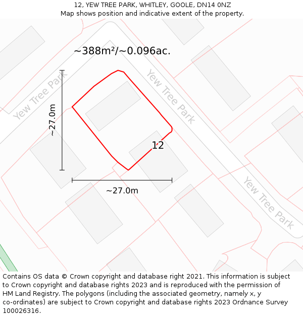 12, YEW TREE PARK, WHITLEY, GOOLE, DN14 0NZ: Plot and title map