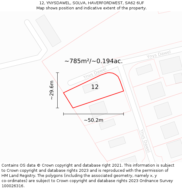 12, YNYSDAWEL, SOLVA, HAVERFORDWEST, SA62 6UF: Plot and title map