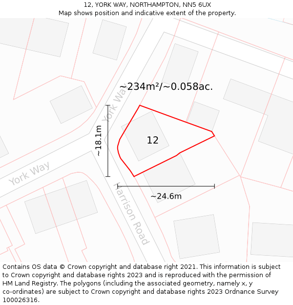 12, YORK WAY, NORTHAMPTON, NN5 6UX: Plot and title map