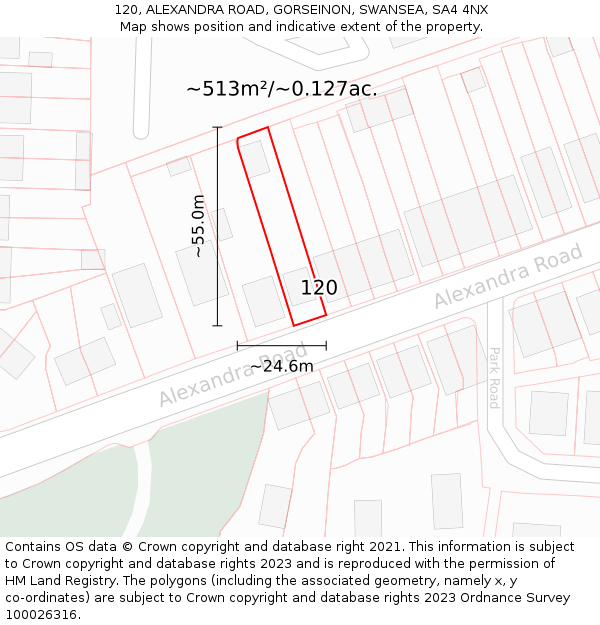 120, ALEXANDRA ROAD, GORSEINON, SWANSEA, SA4 4NX: Plot and title map