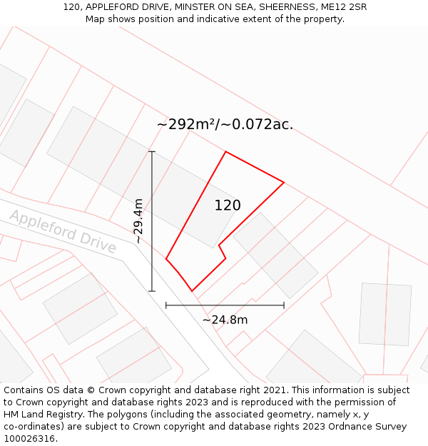 120, APPLEFORD DRIVE, MINSTER ON SEA, SHEERNESS, ME12 2SR: Plot and title map