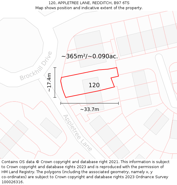 120, APPLETREE LANE, REDDITCH, B97 6TS: Plot and title map