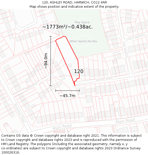 120, ASHLEY ROAD, HARWICH, CO12 4AR: Plot and title map