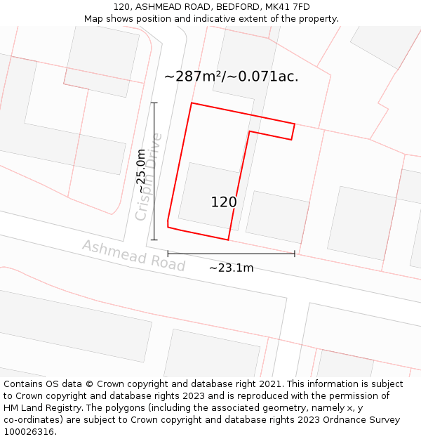 120, ASHMEAD ROAD, BEDFORD, MK41 7FD: Plot and title map