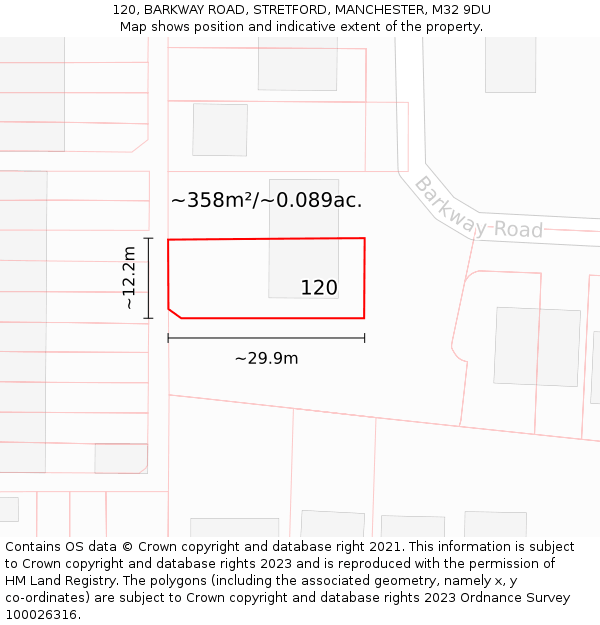 120, BARKWAY ROAD, STRETFORD, MANCHESTER, M32 9DU: Plot and title map