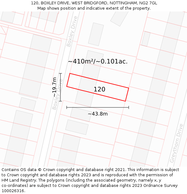 120, BOXLEY DRIVE, WEST BRIDGFORD, NOTTINGHAM, NG2 7GL: Plot and title map