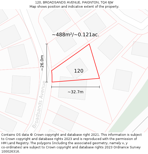 120, BROADSANDS AVENUE, PAIGNTON, TQ4 6JW: Plot and title map