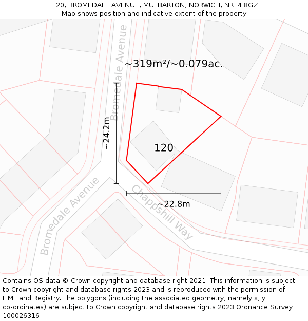 120, BROMEDALE AVENUE, MULBARTON, NORWICH, NR14 8GZ: Plot and title map